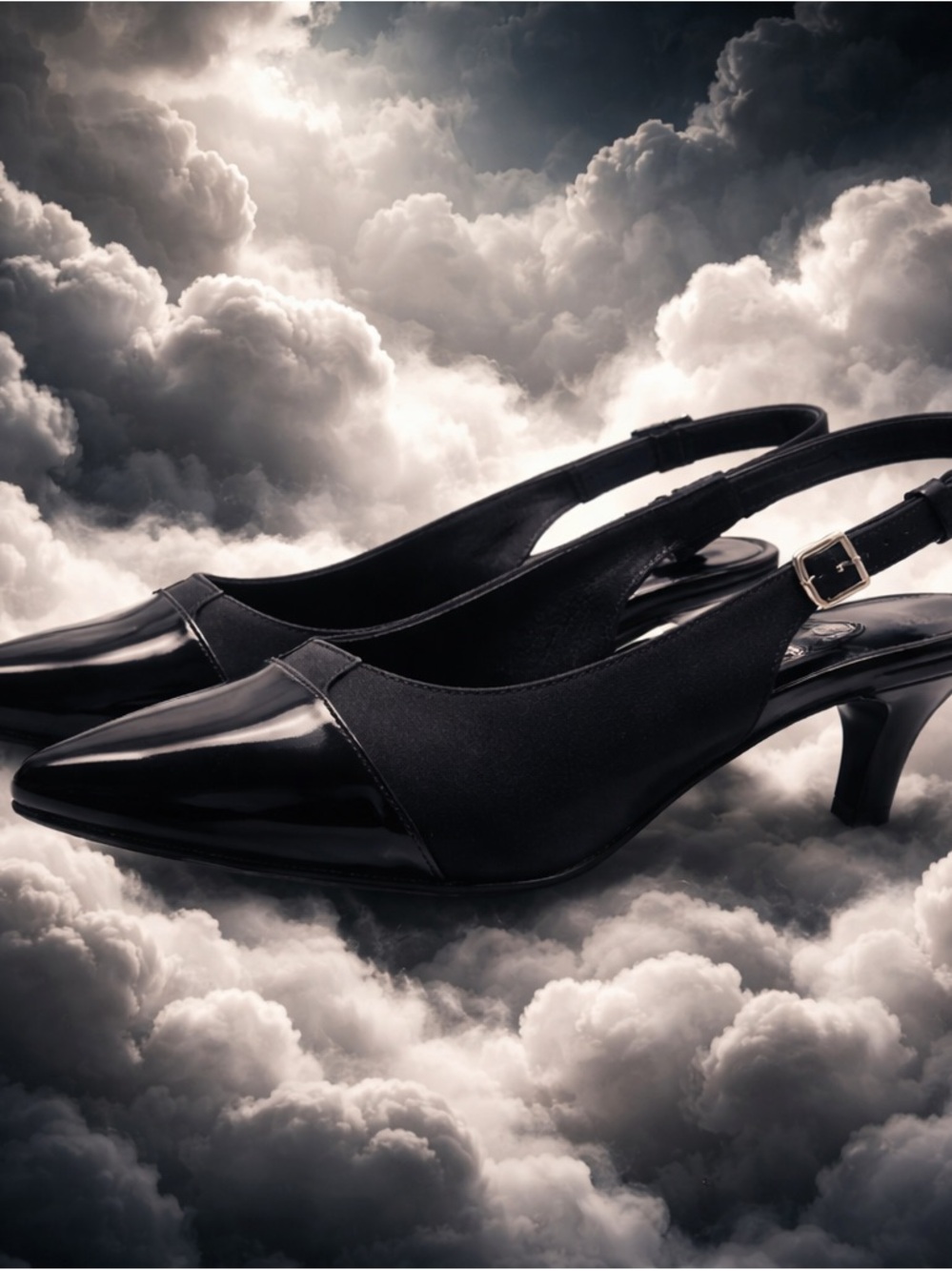 Walking on a cloud! Black‎ Rose Petal Sling Backs